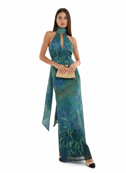 Floral Print Maxi Dress in Soft Fabric - Monet-Inspired Design for Summer Parties and Special Occasions - Image 3