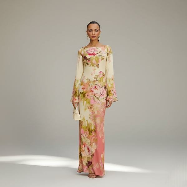 Long Sleeve Maxi Dress in Soft Fabric for Elegant Party Wear