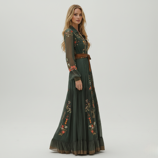 Floral Maxi Dress for Women with Button-Front, Ruffle Collar, and Tie Waist Belt - Perfect for Casual or Formal Occasions - Image 4
