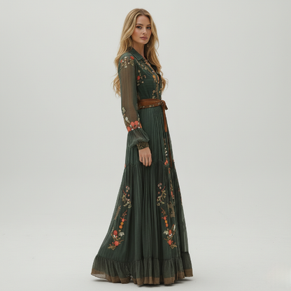 Floral Maxi Dress for Women with Button-Front, Ruffle Collar, and Tie Waist Belt - Perfect for Casual or Formal Occasions - Image 4