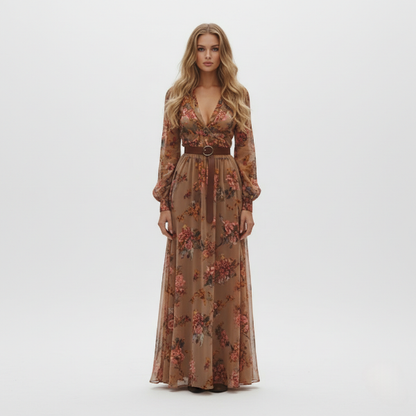 Floral Maxi Dress for Women with Button-Front, Ruffle Collar, and Tie Waist Belt - Perfect for Casual or Formal Occasions - Image 2
