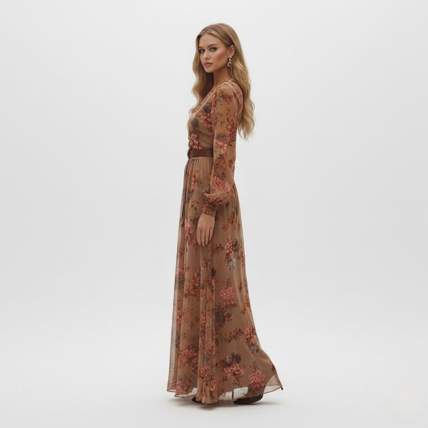 Floral Maxi Dress for Women with Button-Front, Ruffle Collar, and Tie Waist Belt - Perfect for Casual or Formal Occasions - Image 5