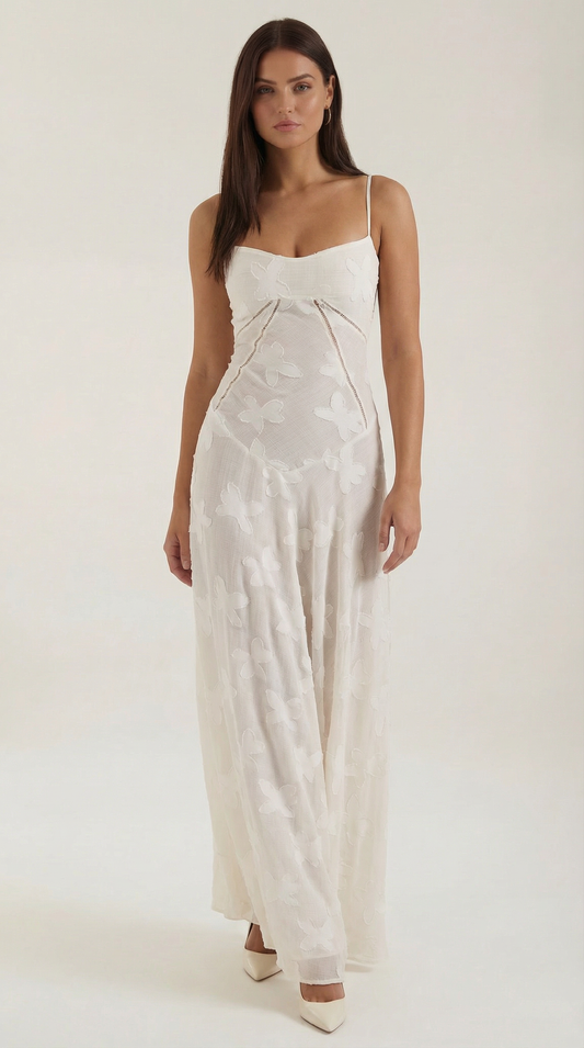Lace Maxi Dress for Women - Elegant Floral Design - Perfect for Formal Events and Special Occasions