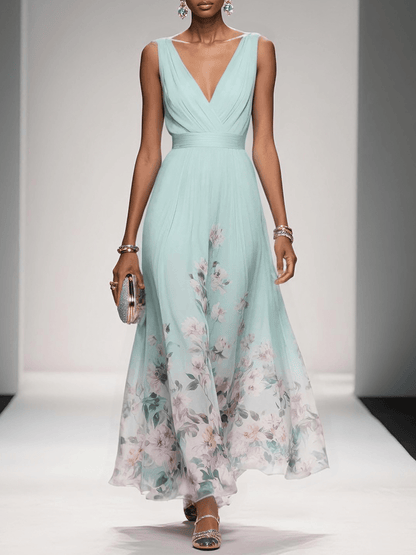 Floral Maxi Dress for Women - Sleeveless V-Neck, Wide Straps, Waistband - Ideal for Summer Events and Casual Wear - Image 6