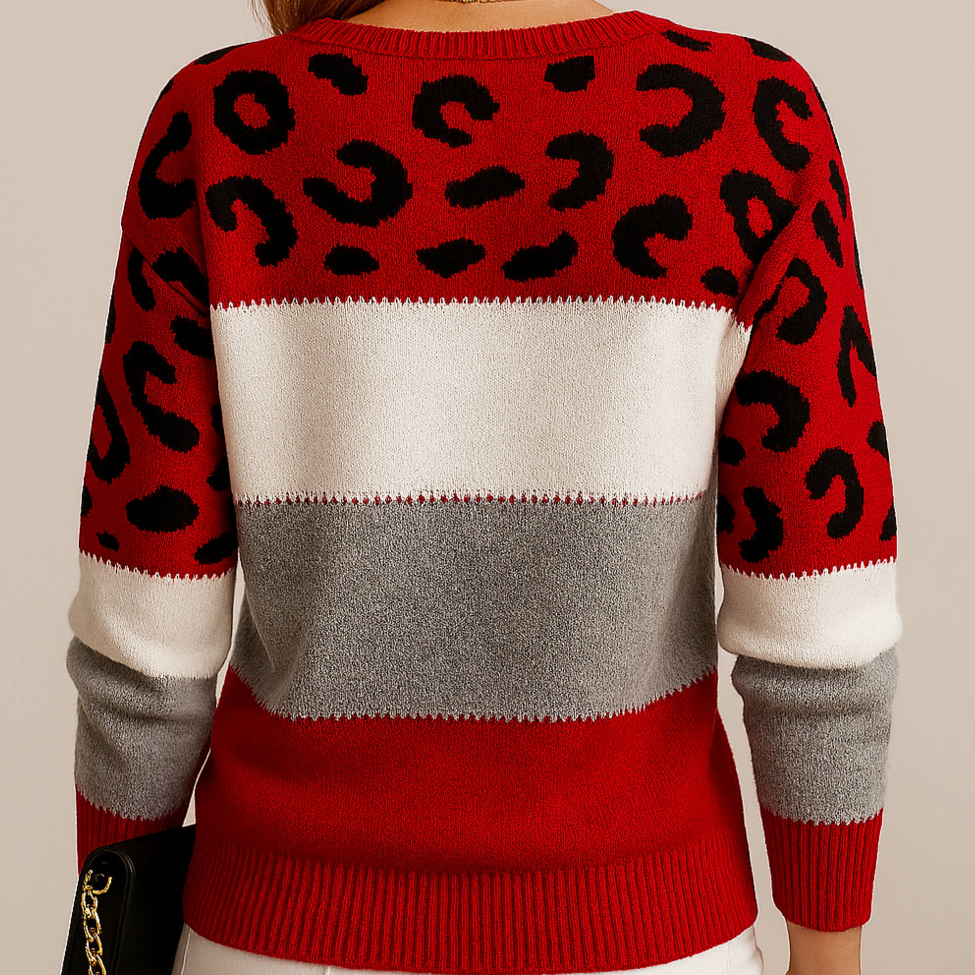 Viola | Women's Soft Knit Sweater with Color Block and Leopard Print - Image 6