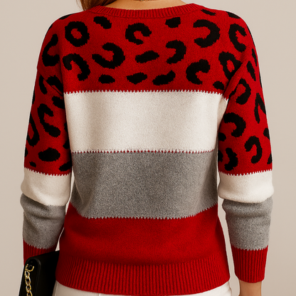 Viola | Women's Soft Knit Sweater with Color Block and Leopard Print - Image 6