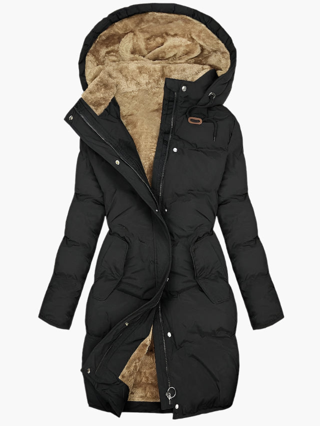 Emma | Damen Langer Wintermantel mit Kapuze und Kunstpelz - Image 2