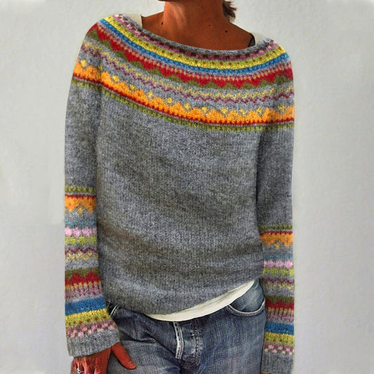 Women's Nordic Pattern Jumper | Round Neck Long Sleeve Everyday Wear-Women Sweater-Sasha Sydney