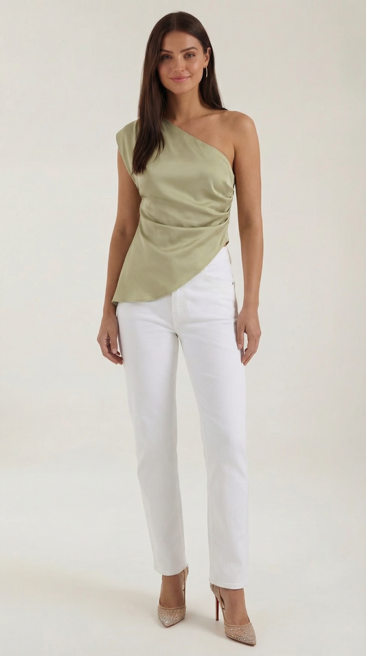 Women's One Shoulder Blouse | Draped Asymmetric Hem Dinner Party Wear-Women Blouse-Sasha Sydney