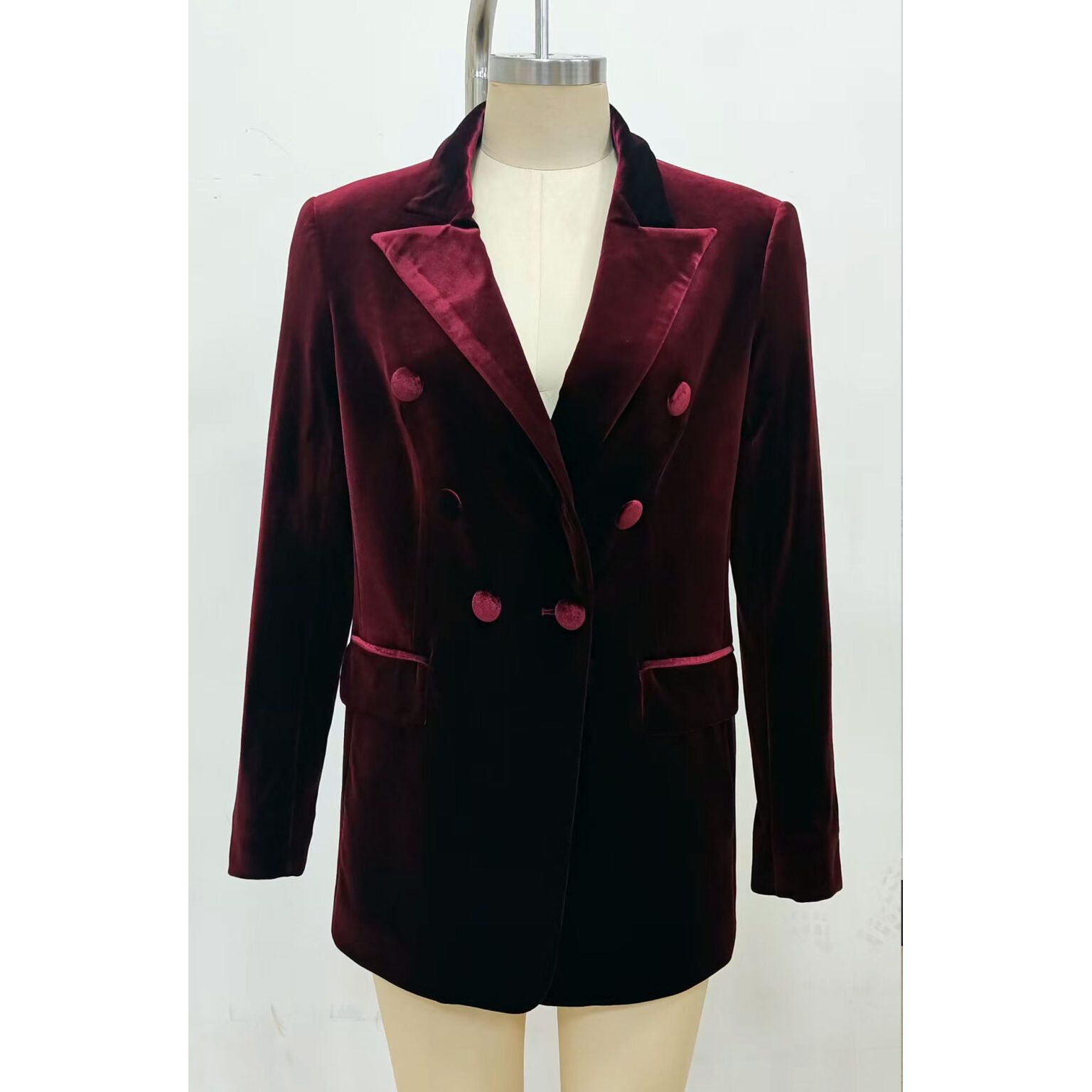 Velvet Double Breasted Blazer –Plum