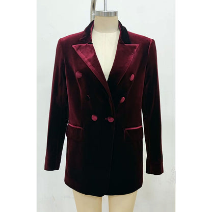 Velvet Double Breasted Blazer –Plum