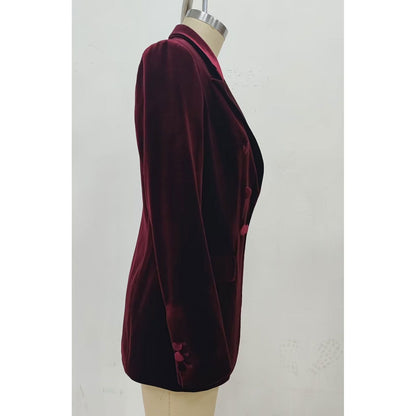 Velvet Double Breasted Blazer –Plum - Image 3