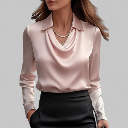 Theresa | Elegant Waterfall Neckline Satin Blouse for Women - Image 3