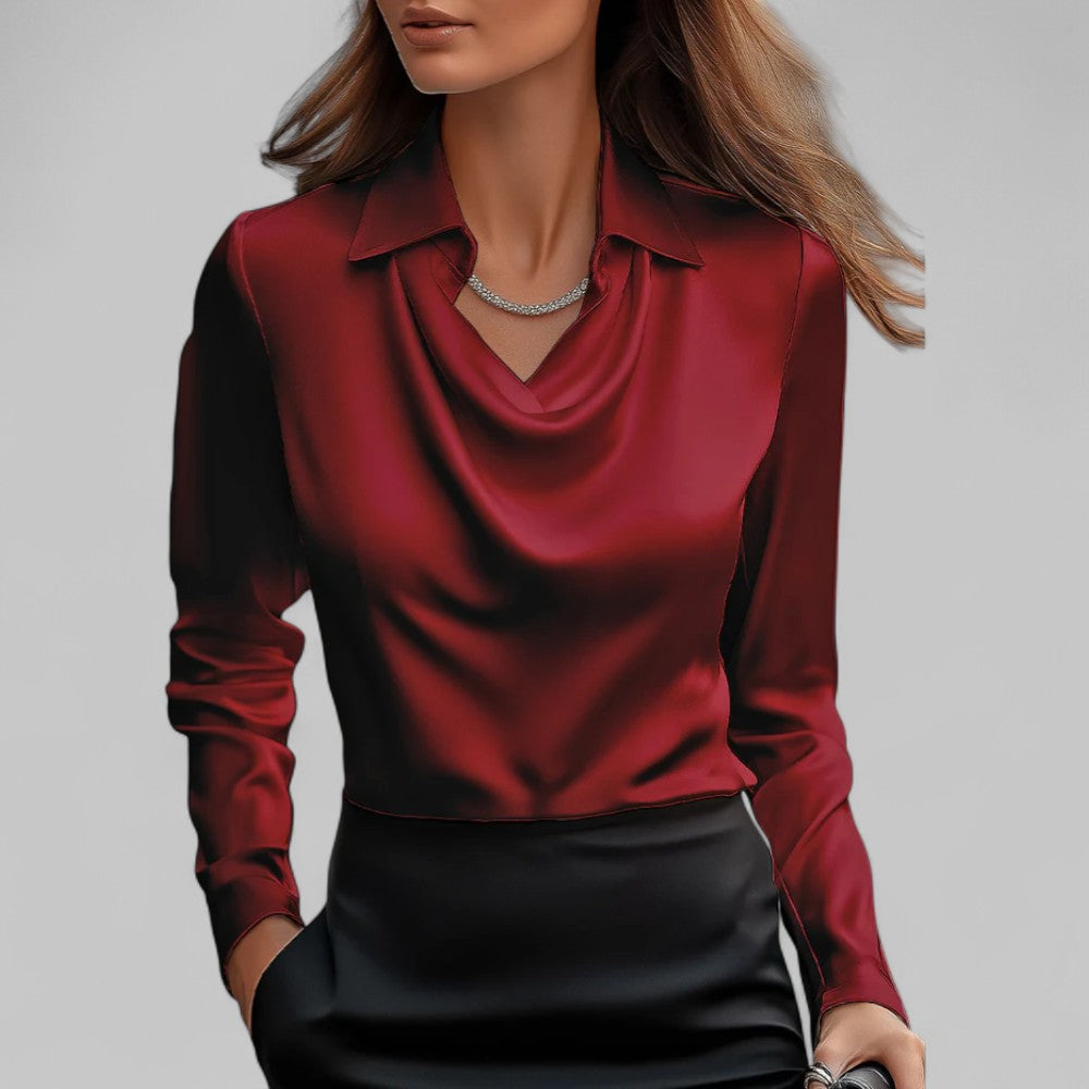 Theresa | Elegant Waterfall Neckline Satin Blouse for Women - Image 5