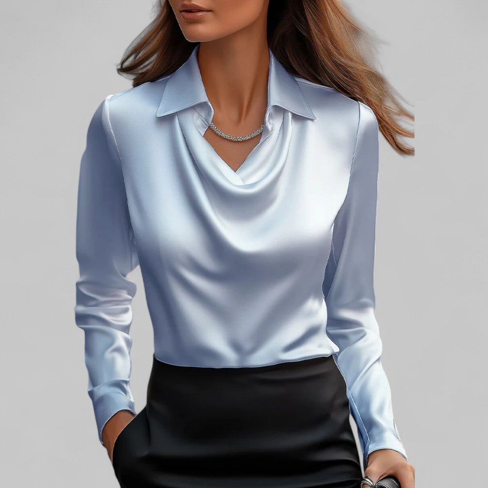 Theresa | Elegant Waterfall Neckline Satin Blouse for Women - Image 6