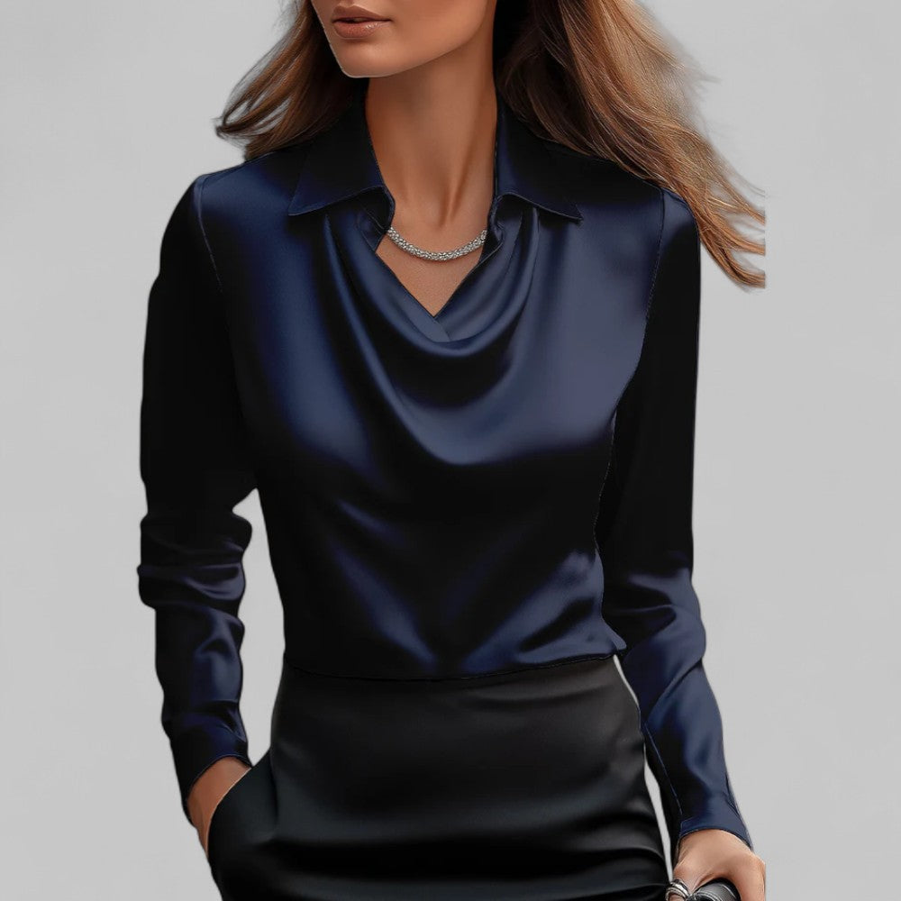 Theresa | Elegant Waterfall Neckline Satin Blouse for Women - Image 8