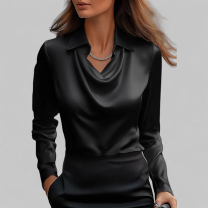 Theresa | Elegant Waterfall Neckline Satin Blouse for Women - Image 9