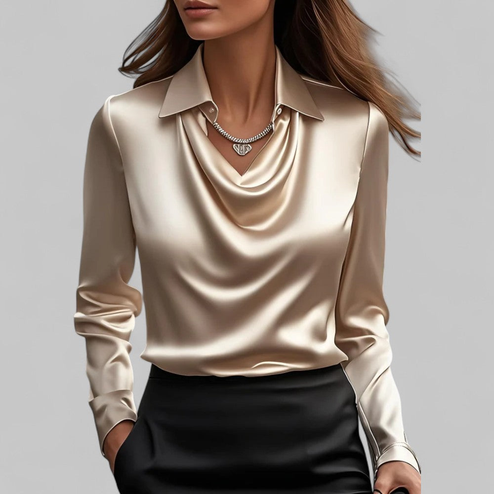 Theresa | Elegant Waterfall Neckline Satin Blouse for Women - Image 10
