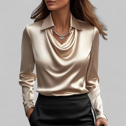 Theresa | Elegant Waterfall Neckline Satin Blouse for Women - Image 10