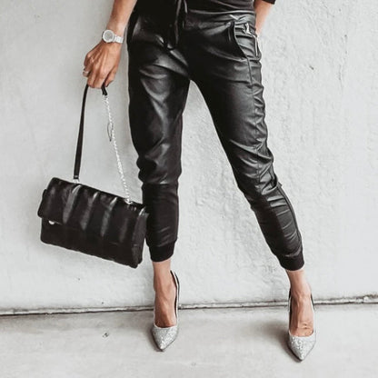 VEGAN LEATHER MIX ULTIMATE JOGGERS | BLACK
