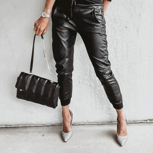 VEGAN LEATHER MIX ULTIMATE JOGGERS | BLACK