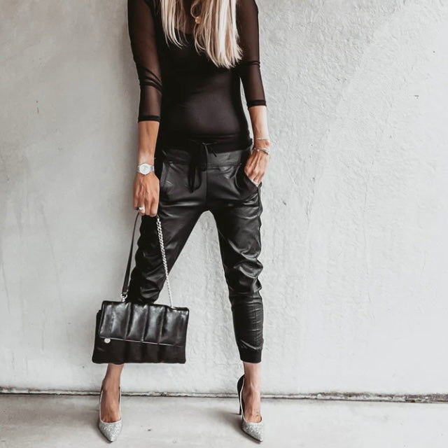 VEGAN LEATHER MIX ULTIMATE JOGGERS | BLACK - Image 2
