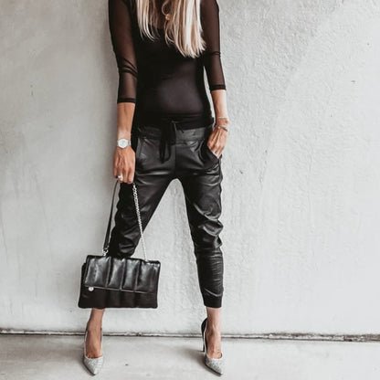 VEGAN LEATHER MIX ULTIMATE JOGGERS | BLACK - Image 2
