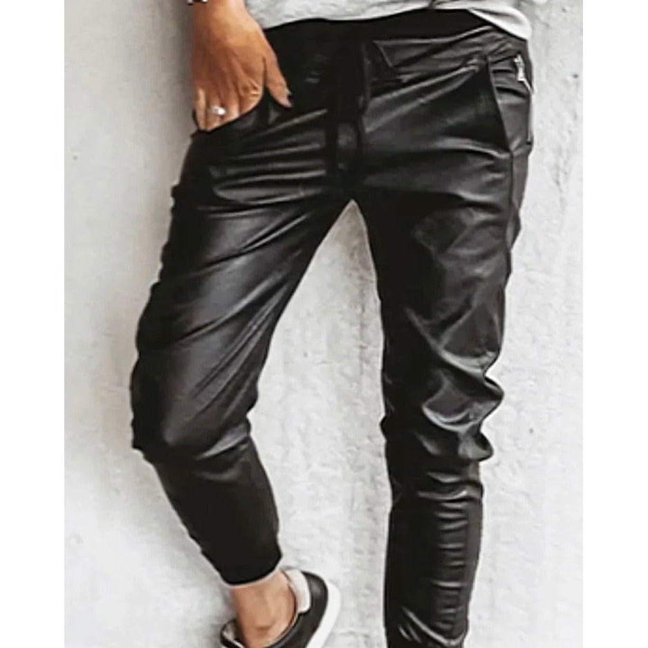 VEGAN LEATHER MIX ULTIMATE JOGGERS | BLACK - Image 4