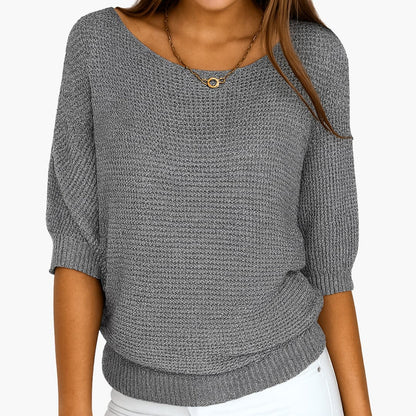 Women's Plain Knit Jumper | Round Neck Three Quarter Sleeve Everyday Wear