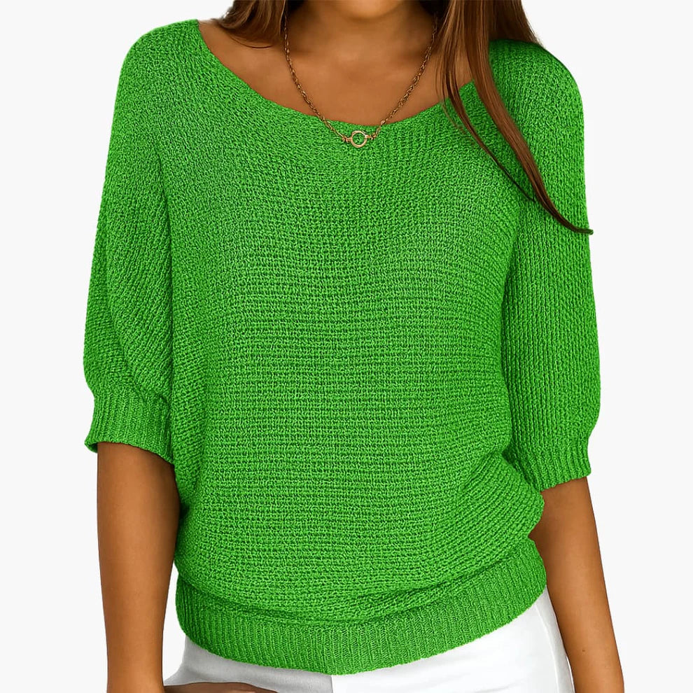 Women's Plain Knit Jumper | Round Neck Three Quarter Sleeve Everyday Wear