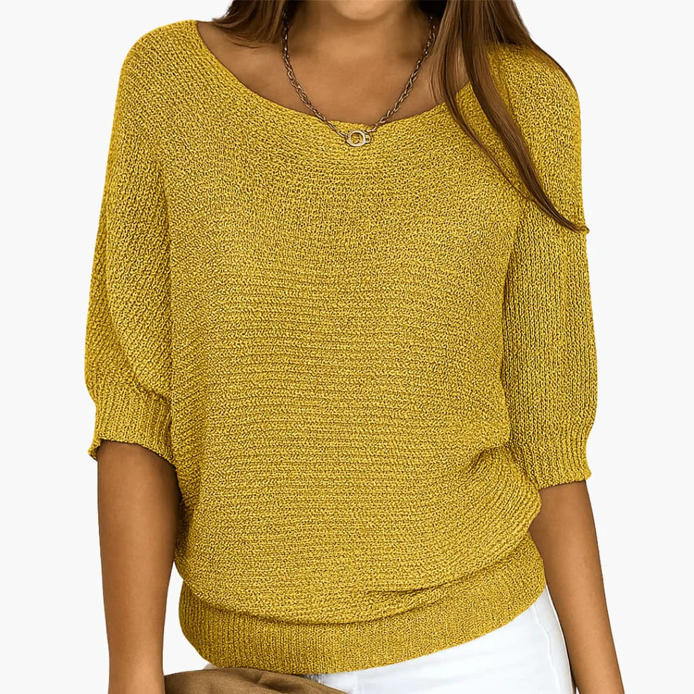 Women's Plain Knit Jumper | Round Neck Three Quarter Sleeve Everyday Wear