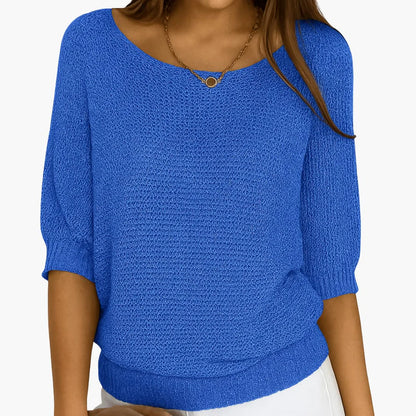 Women's Plain Knit Jumper | Round Neck Three Quarter Sleeve Everyday Wear
