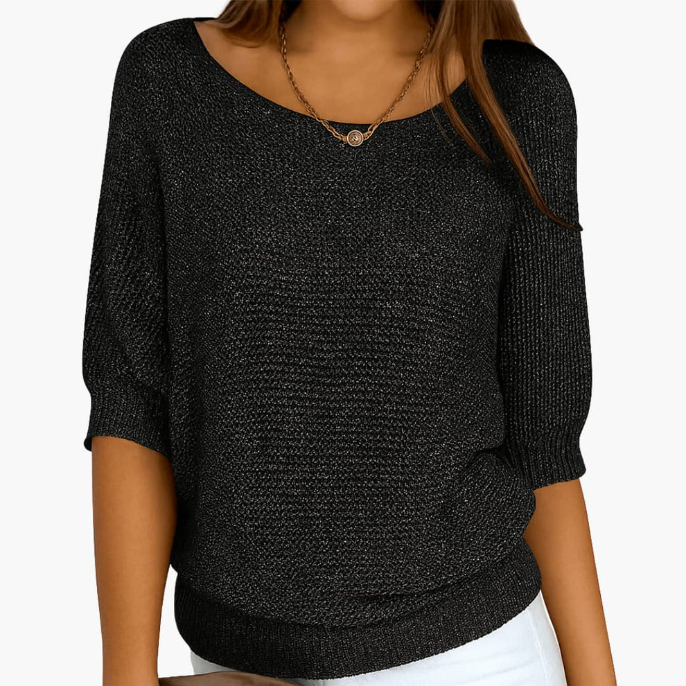 Women's Plain Knit Jumper | Round Neck Three Quarter Sleeve Everyday Wear