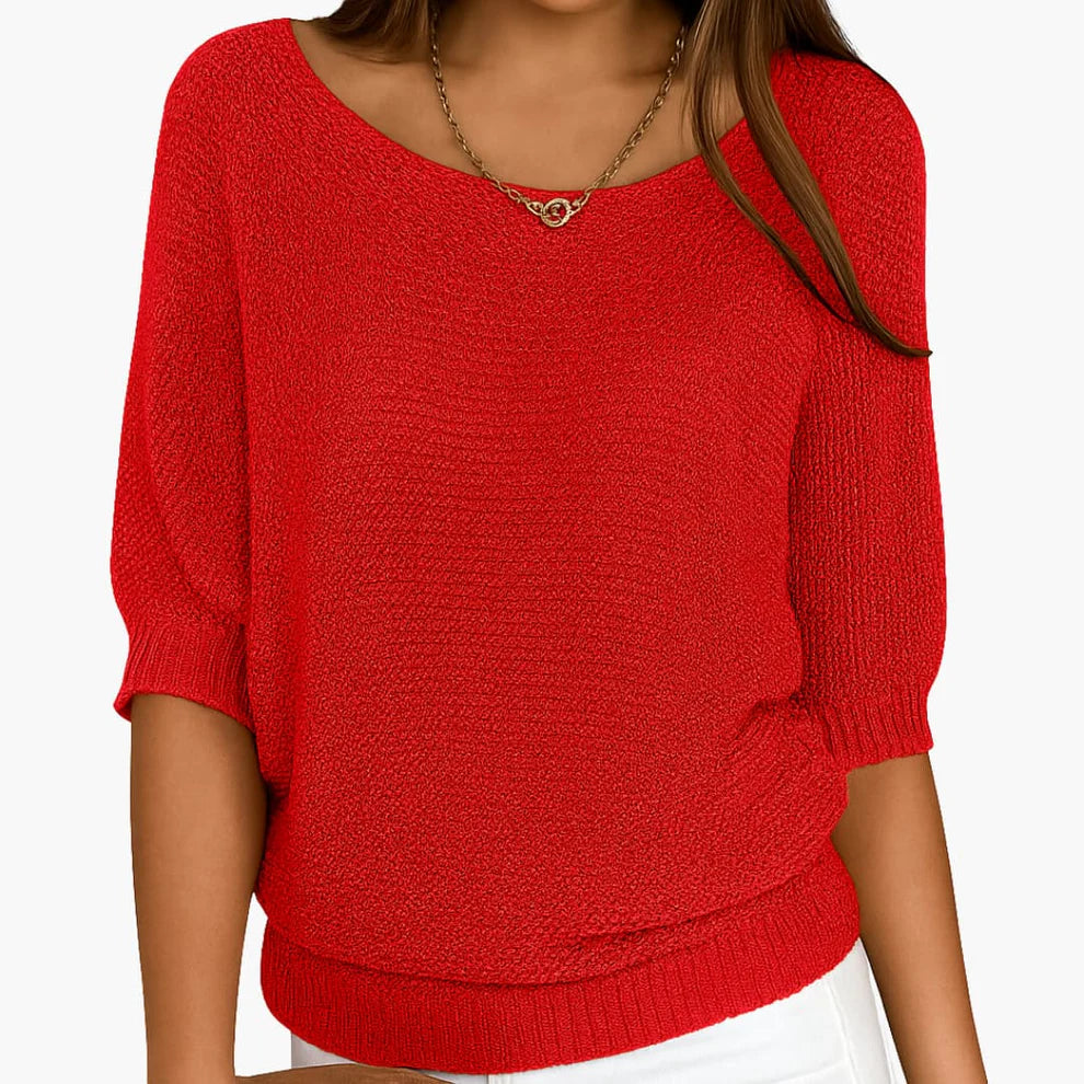 Women's Plain Knit Jumper | Round Neck Three Quarter Sleeve Everyday Wear