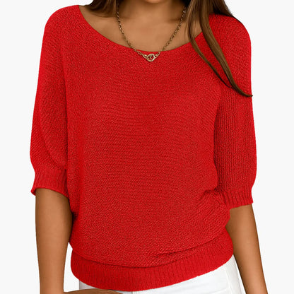 Women's Plain Knit Jumper | Round Neck Three Quarter Sleeve Everyday Wear