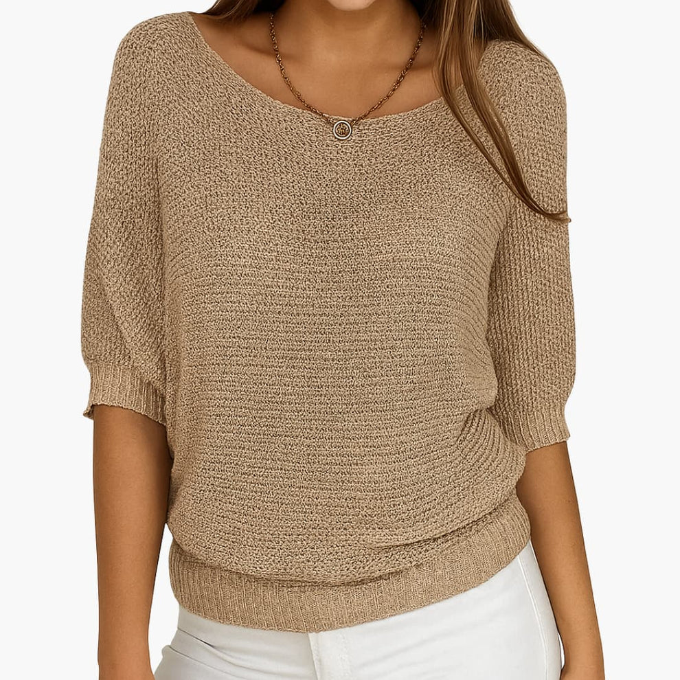 Women's Plain Knit Jumper | Round Neck Three Quarter Sleeve Everyday Wear