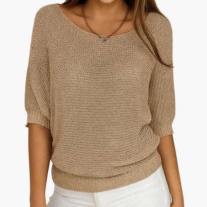 Women's Plain Knit Jumper | Round Neck Three Quarter Sleeve Everyday Wear