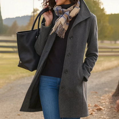 Helga | Damen Klassischer Wintermantel mit Knopfleiste vorne - Image 4