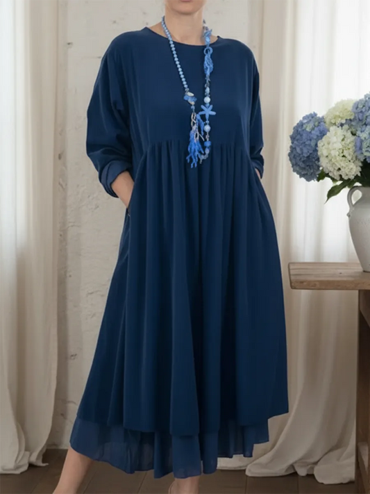 Women's Plain Maxi Dress | Round Neck Side Pockets Everyday Wear-Women Dress-Sasha Sydney