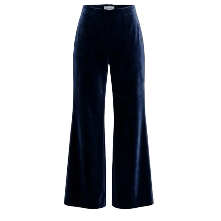 French Navy Velvet Flared Pants  with elasticated waistband