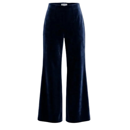 French Navy Velvet Flared Pants  with elasticated waistband