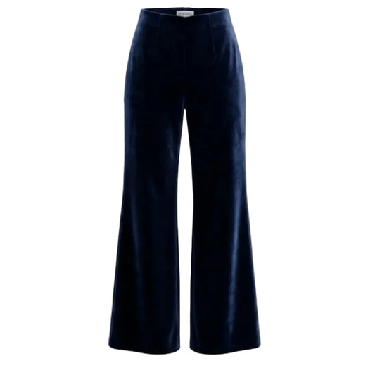 French Navy Velvet Flared Pants  with elasticated waistband