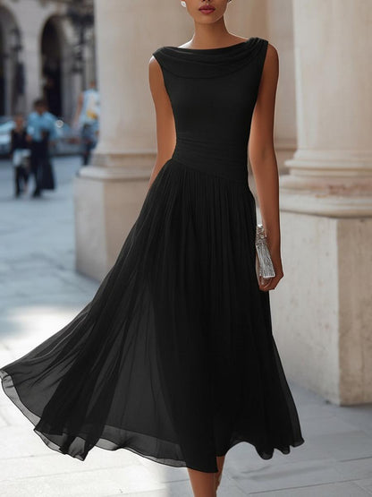 Sleeveless Pleated Midi Dress Women UK – Draped Neck Evening Gown, Wedding Guest & Formal Occasion - Image 3