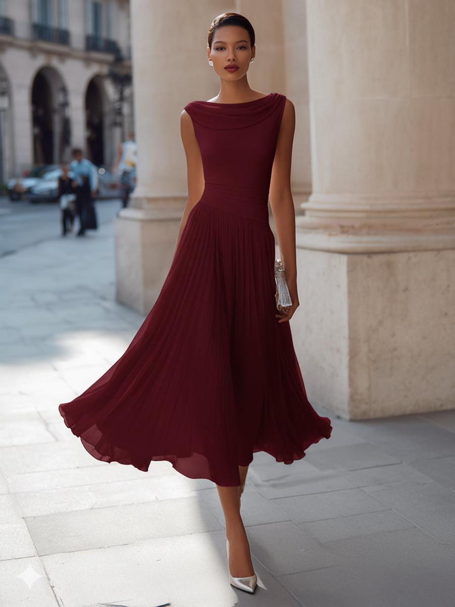 Sleeveless Pleated Midi Dress Women UK – Draped Neck Evening Gown, Wedding Guest & Formal Occasion - Image 7