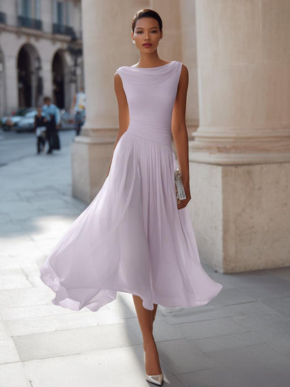 Sleeveless Pleated Midi Dress Women UK – Draped Neck Evening Gown, Wedding Guest & Formal Occasion - Image 8