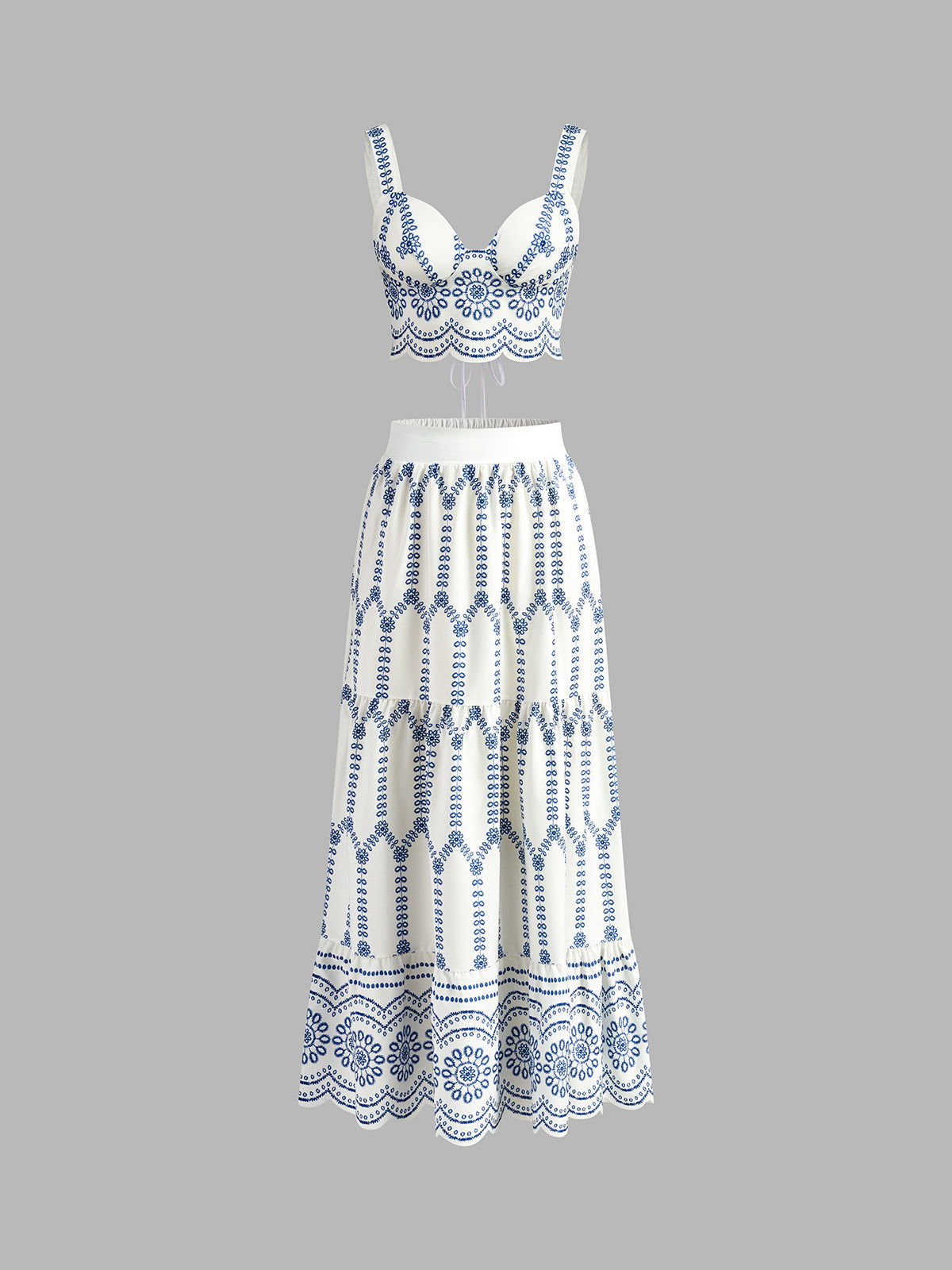 Embroidered Sleeveless Tie Back Skirt Set - Women's Summer Outfit - Image 5