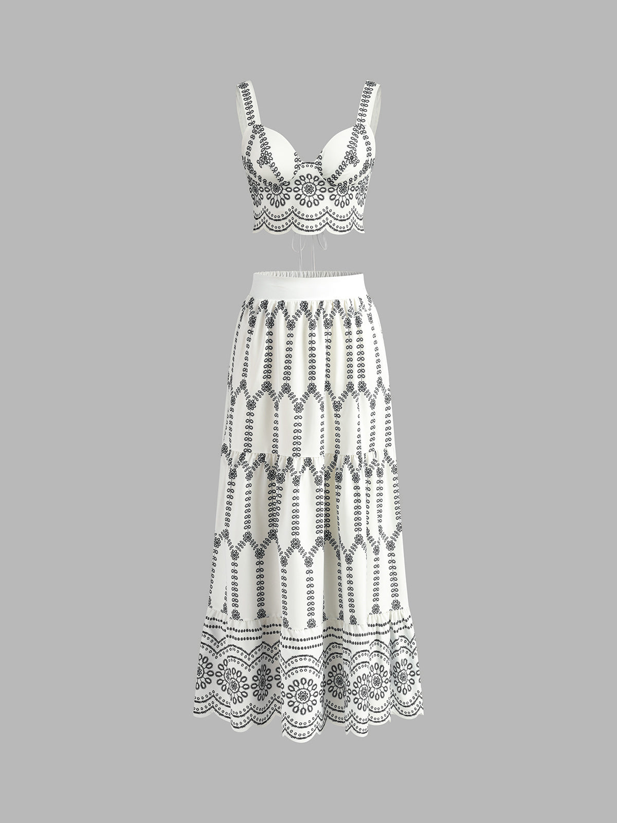 Embroidered Sleeveless Tie Back Skirt Set - Women's Summer Outfit - Image 6