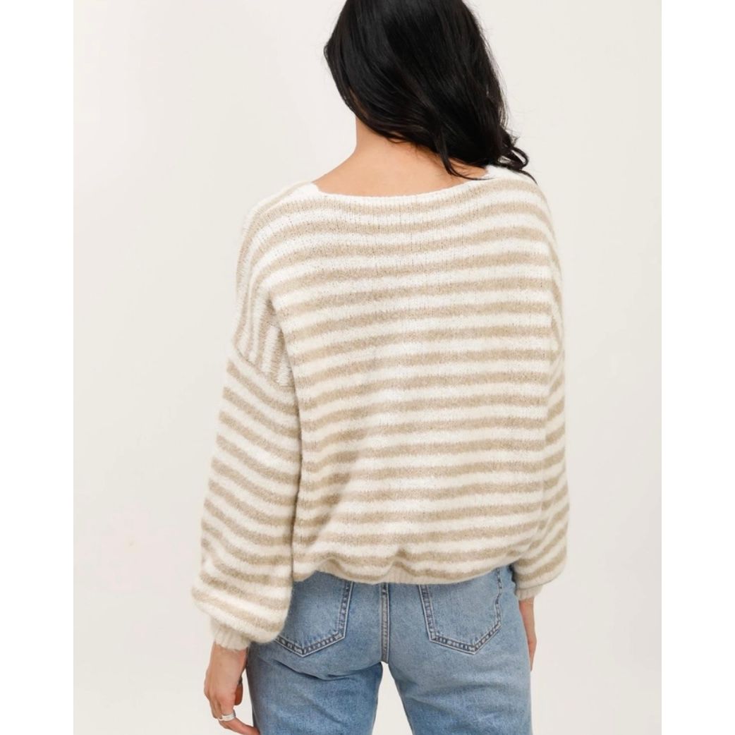 Lulu Striped Cardigan- Latte & Snow - Image 3