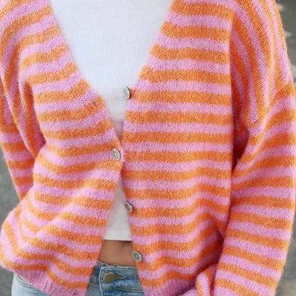 Lulu Striped Cardigan- Tangerine & Fairy Floss