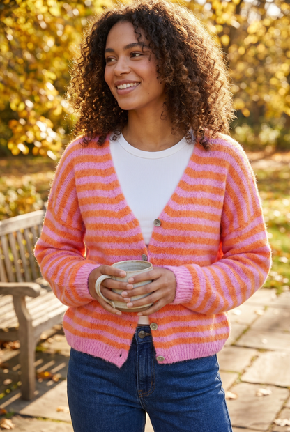 Women's Striped Cardigan | Button Front V Neck Layering Knitwear